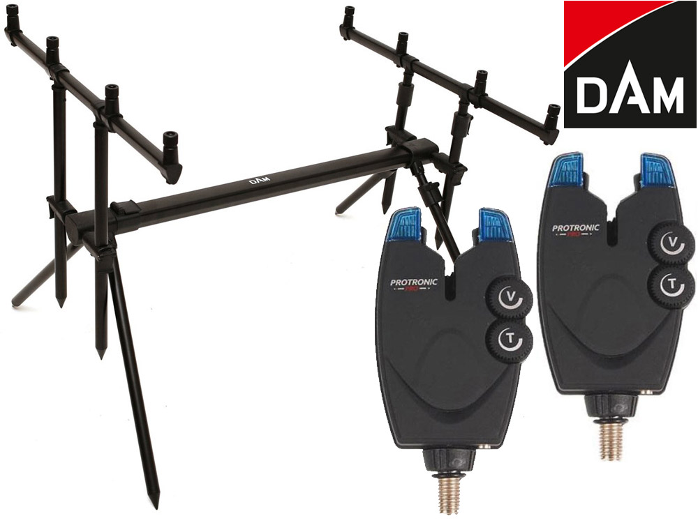 Obrázek k výrobku 70868 - DAM Stojan Convertible Rod Pod 4 Rods + 2x DAM signalizátor ProTronic Pro Alarm Blue
