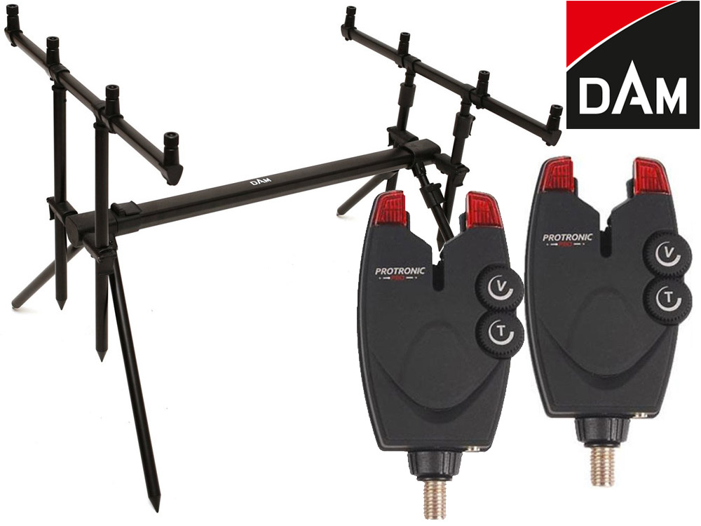 Obrázek k výrobku 71334 - DAM Stojan Convertible Rod Pod 4 Rods + 2x DAM signalizátor ProTronic Pro Alarm Red