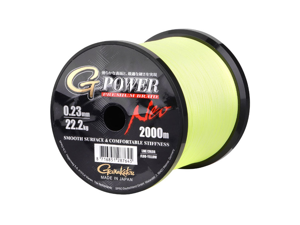 Obrázek k výrobku 65934 - GAMAKATSU Splétaná šňůra G-Power Premium Braid Neo Fluo-Yellow 2000 m - Průměr: 0.21 mm, Nosnost: 16.7 kg