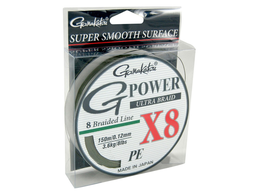 Obrázek k výrobku 65937 - GAMAKATSU Splétaná šňůra G-Power X8 PE Moss Green - Průměr: 0.40 mm, Nosnost: 36 kg