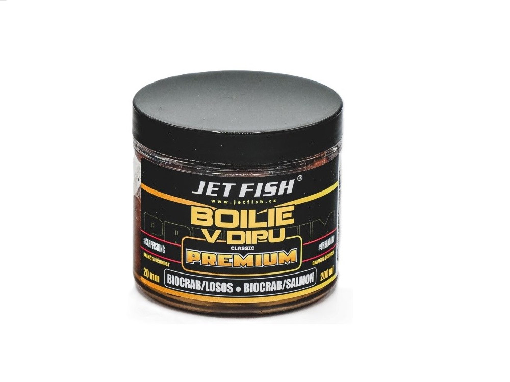 Obrázek k výrobku 73159 - JET FISH Boilie v dipu Premium Clasicc 20 mm 200 ml - Příchuť: Biocrab Losos