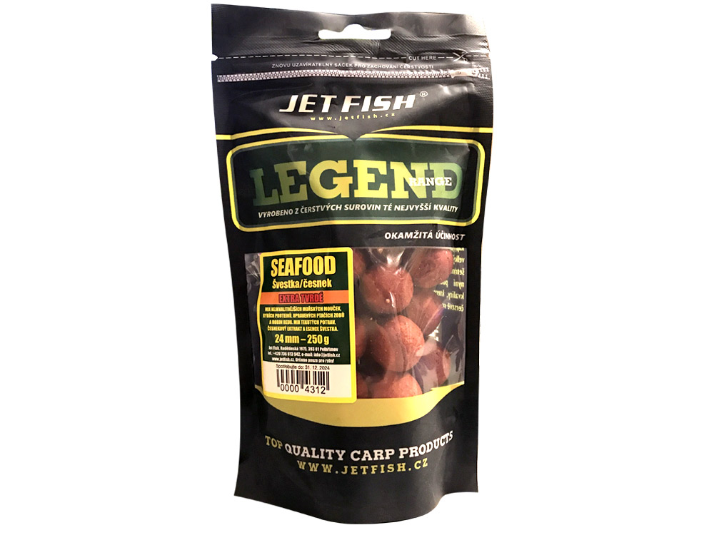 Obrázek k výrobku 66069 - JET FISH Boilies Extra Tvrdé Legend Range SEAFOOD ŠVESTKA ČESNEK 250 g - Průměr: 20 mm