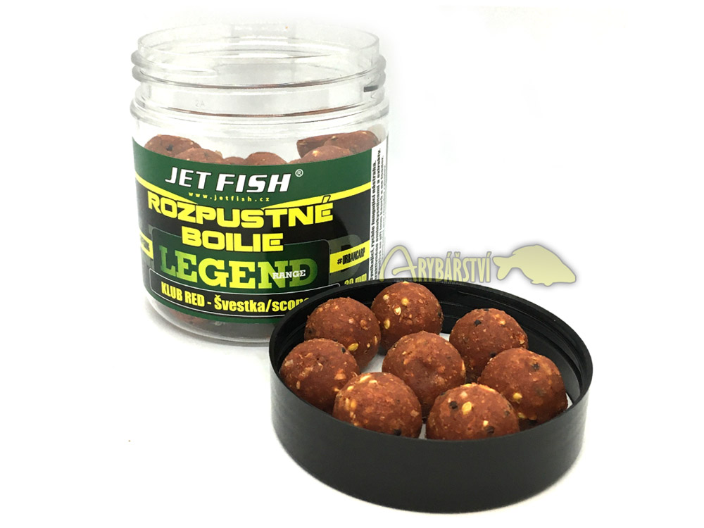 Obrázek k výrobku 70286 - JET FISH Rozpustné boilie Legend Range 20 mm 250 ml - Příchuť: Klub Red Švestka Scopex