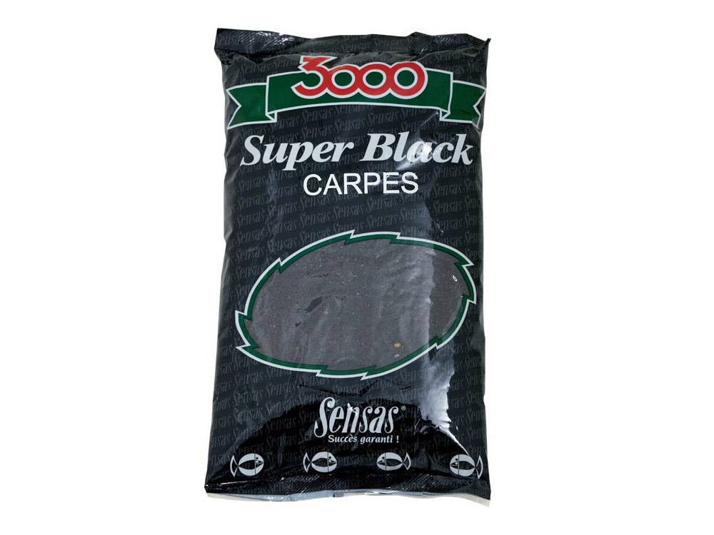 Obrázek k výrobku 68165 - SENSAS Krmítková Směs 3000 Super Black 1 kg - Příchuť: Carpes kapr / oříšky arašídy, Chuť: sladká