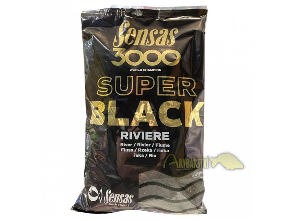 Obrázek k výrobku 68167 - SENSAS Krmítková Směs 3000 Super Black 1 kg - Příchuť: River řeka / oříšky sušenky, Chuť: sladká