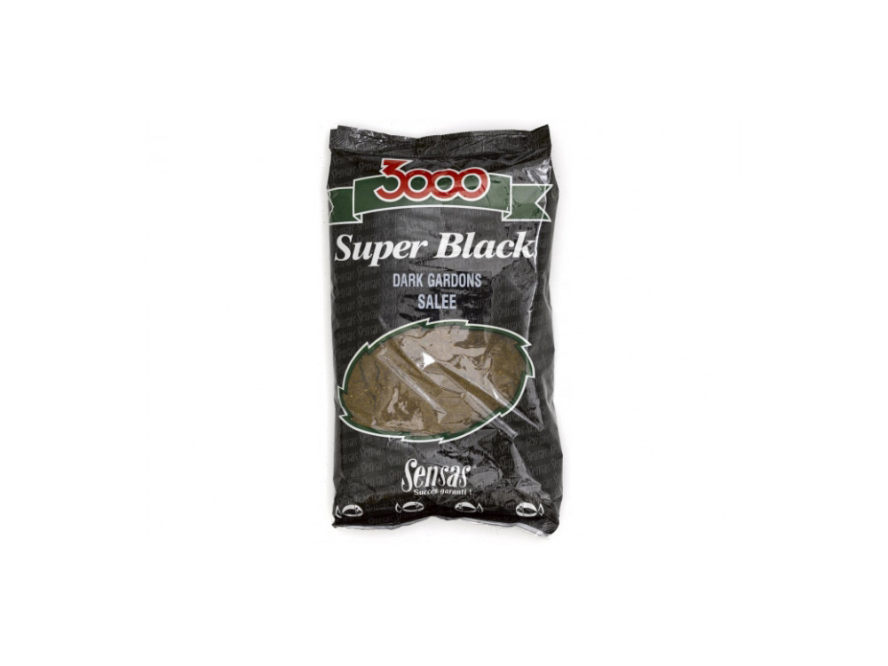 Obrázek k výrobku 68172 - SENSAS Krmítková Směs 3000 Super Black Salty 1 kg - Příchuť: Dark Feeder / oříšky, Chuť: slaná