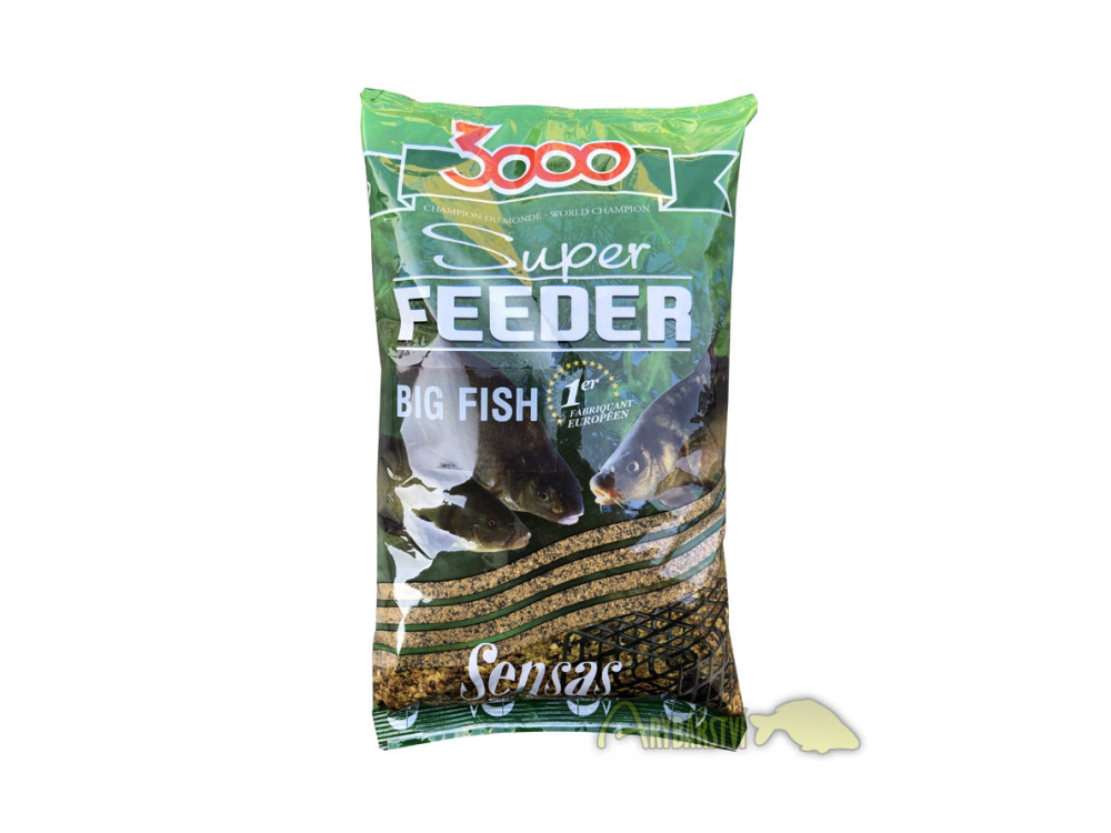 Obrázek k výrobku 68175 - SENSAS Krmítková Směs 3000 SUPER FEEDER 1 kg - Příchuť: Big Fish velká ryba / oříšky kukuřice, Chuť: sladká