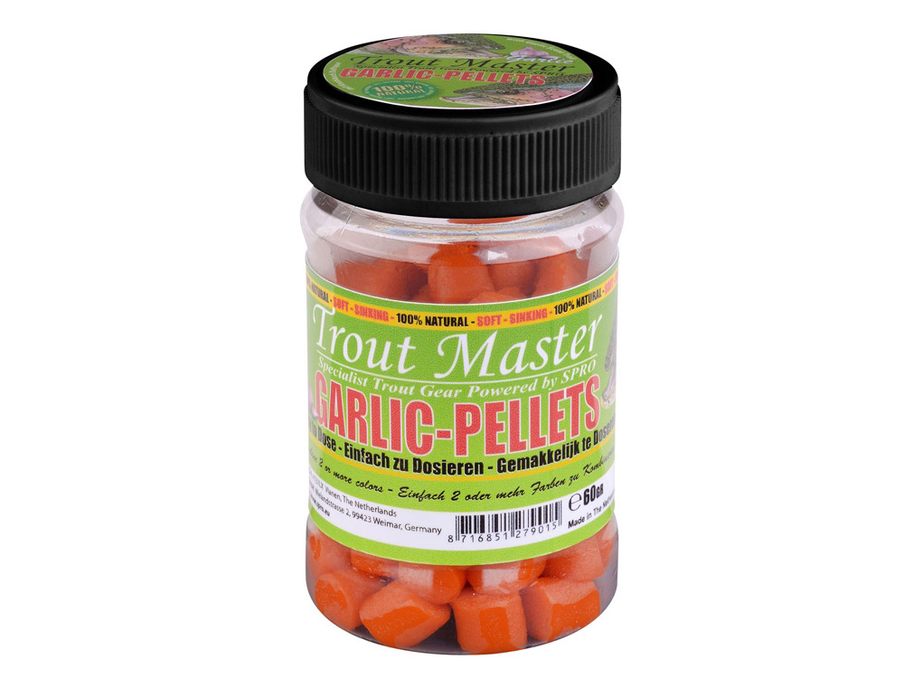 Obrázek k výrobku 68517 - SPRO Pelety na pstruhy Trout Master Garlic Pellets 60 g - Barva: oranžová, Balení: 60 g, Příchuť: česnek