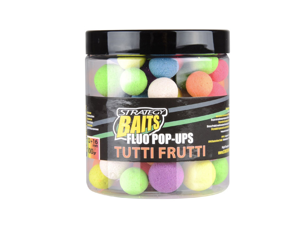 Obrázek k výrobku 69188 - STRATEGY BAITS Plovoucí boilies Fluo Pop-Ups 100 g - Průměr: 20 mm, Balení: 100 g, Příchuť: tutti frutti