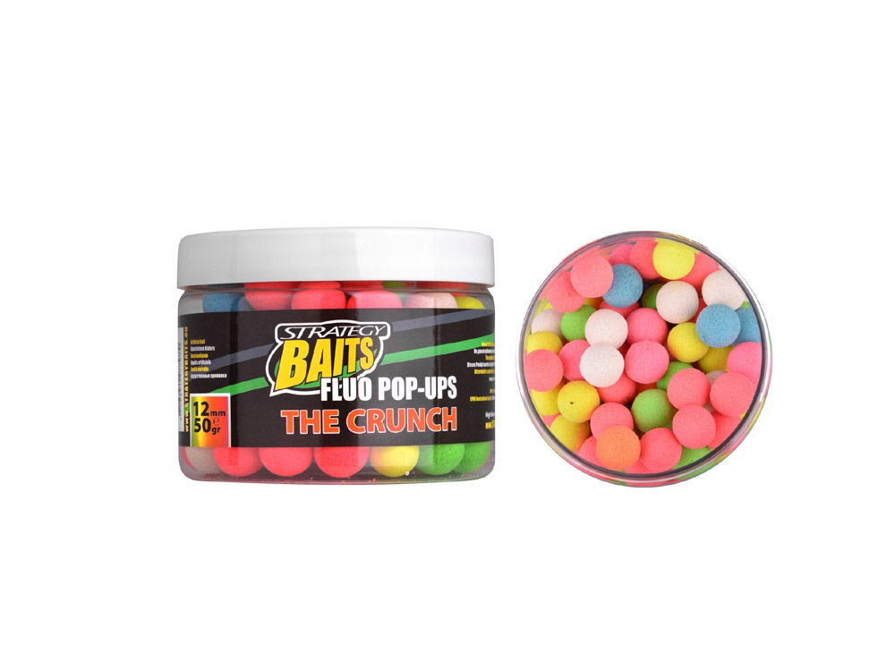 Obrázek k výrobku 69192 - STRATEGY BAITS Plovoucí boilies Fluo Pop-Ups 12 mm 50 g - Průměr: 12 mm, Balení: 50 g, Příchuť: The Crunch / křupka