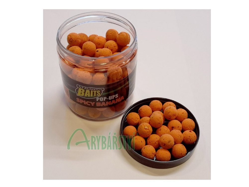 Obrázek k výrobku 69177 - STRATEGY BAITS Plovoucí boilies Pop-Ups 100 g - Průměr: 12 mm, Balení: 100 g, Příchuť: Spicy Banana / kořeněný banán