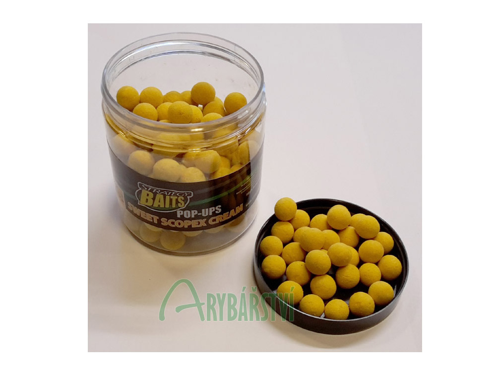 Obrázek k výrobku 69176 - STRATEGY BAITS Plovoucí boilies Pop-Ups 100 g - Průměr: 12 mm, Balení: 100 g, Příchuť: Sweet Scopex Cream / scopex smetana