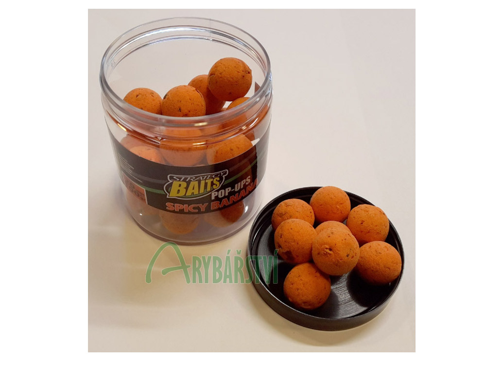 Obrázek k výrobku 69179 - STRATEGY BAITS Plovoucí boilies Pop-Ups 100 g - Průměr: 20 mm, Balení: 100 g, Příchuť: Spicy Banana / kořeněný banán