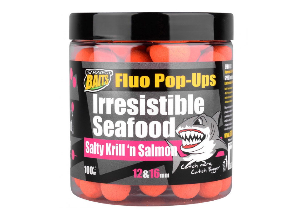 Obrázek k výrobku 69197 - STRATEGY BAITS Plovoucí Boilies POP16/12 IRRESISTIBLE SEAFOOD 100 g - Průměr: 12+16 mm, Balení: 100 g, Příchuť: Salty Krill