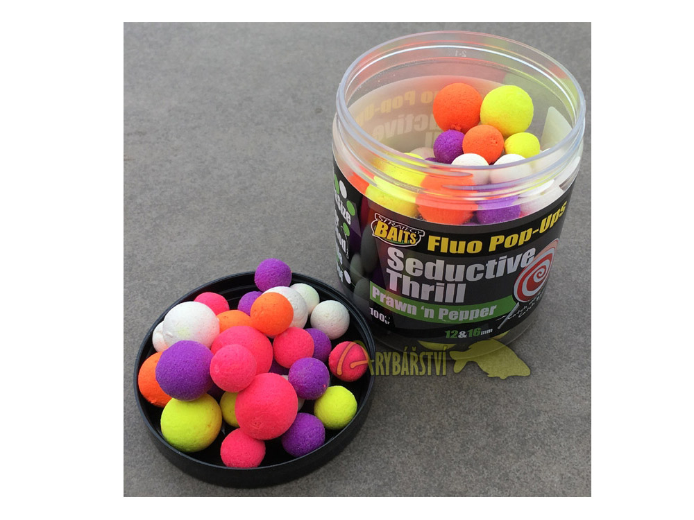 Obrázek k výrobku 69203 - STRATEGY BAITS Plovoucí Boilies POP16/12 SEDUCTIVE THRILL 100 g - Průměr: 12+16 mm, Balení: 100 g, Příchuť: Prawn