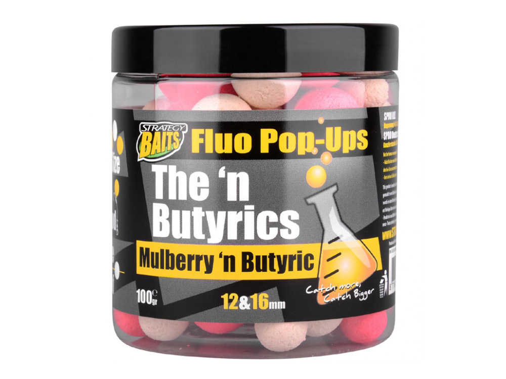 Obrázek k výrobku 69208 - STRATEGY BAITS Plovoucí Boilies POP16/12 THE N BUTYRIC 100 g - Průměr: 12+16 mm, Balení: 100 g, Příchuť: Mulberry