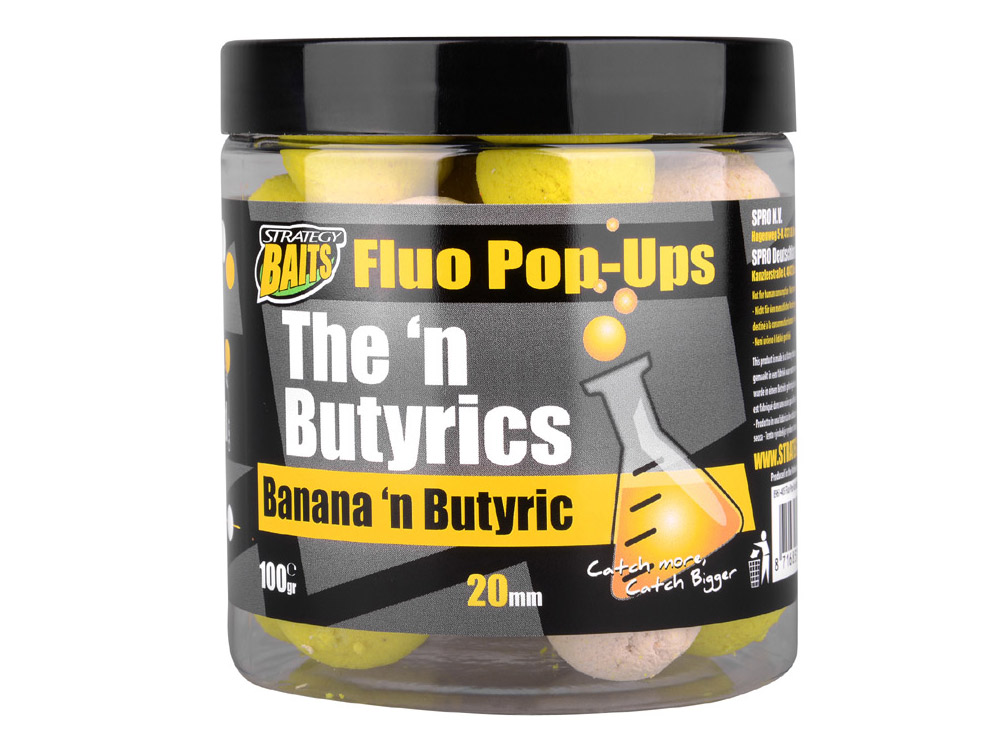 Obrázek k výrobku 69227 - STRATEGY BAITS Plovoucí boilies POP20 THE N BUTYRIC 20 mm 100 g - Průměr: 20 mm, Balení: 100 g, Příchuť: Banana