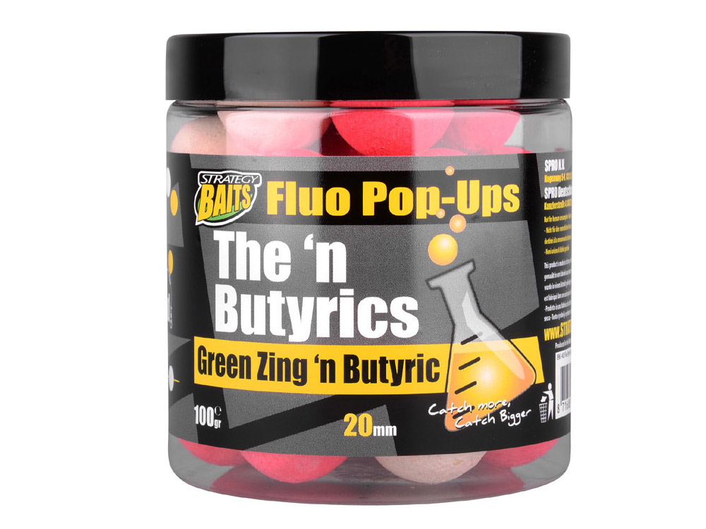 Obrázek k výrobku 69224 - STRATEGY BAITS Plovoucí boilies POP20 THE N BUTYRIC 20 mm 100 g - Průměr: 20 mm, Balení: 100 g, Příchuť: Green Zing 