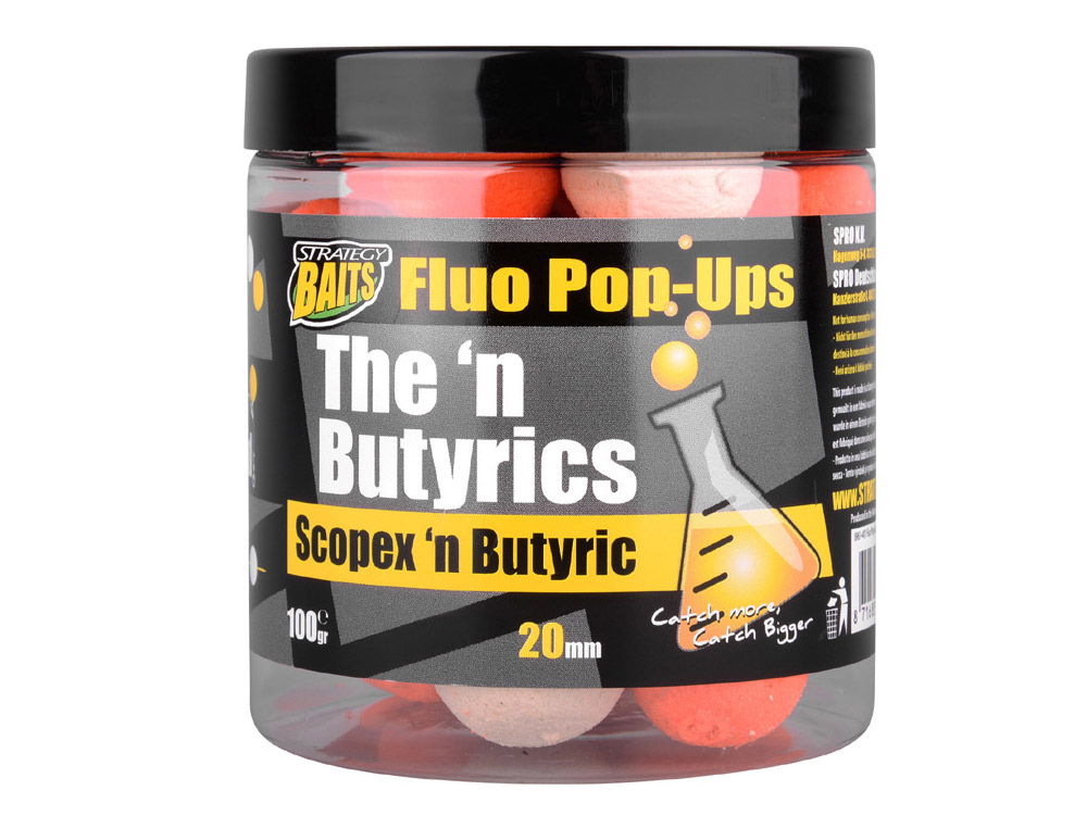 Obrázek k výrobku 69223 - STRATEGY BAITS Plovoucí boilies POP20 THE N BUTYRIC 20 mm 100 g - Průměr: 20 mm, Balení: 100 g, Příchuť: Scopex