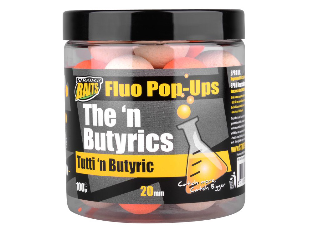 Obrázek k výrobku 69228 - STRATEGY BAITS Plovoucí boilies POP20 THE N BUTYRIC 20 mm 100 g - Průměr: 20 mm, Balení: 100 g, Příchuť: Tutti